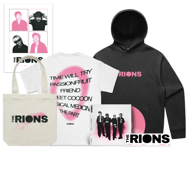 Happiness In A Place It Shouldn't Be EP 12" Vinyl (Pink), Hoodie, T-Shirt, Tote, Poster & Sticker Bundle Pre-Order