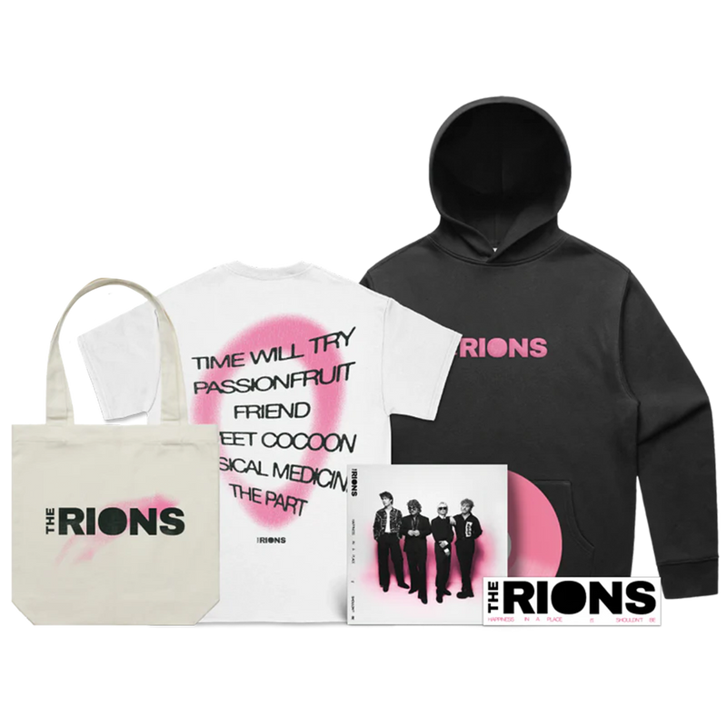 Happiness In A Place It Shouldn't Be EP 12" Vinyl (Pink), Hoodie, T-Shirt, Tote & Sticker Bundle