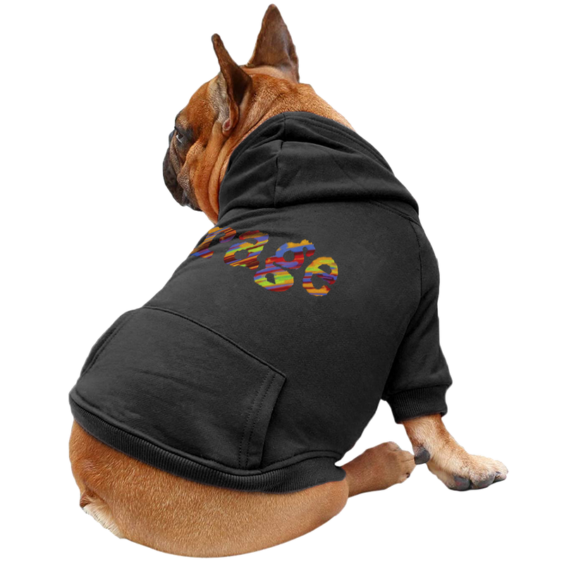 Dog wearing a black hoodie with Rage Logo Design