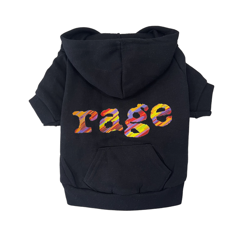 Back view of dog Hoodie with Rage Logo Design