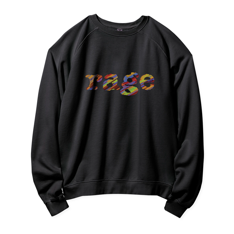 Black Sweatshirt with Vintage Rage Logo Design on Front