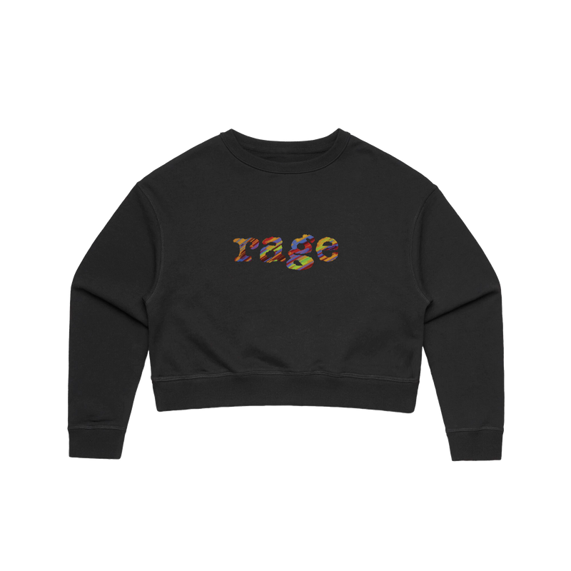 Black Cropped Sweatshirt with Rage Logo Design on Front
