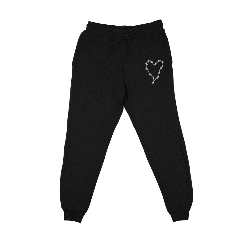 Barbed Wire Heart Embroidered Joggers (Black)